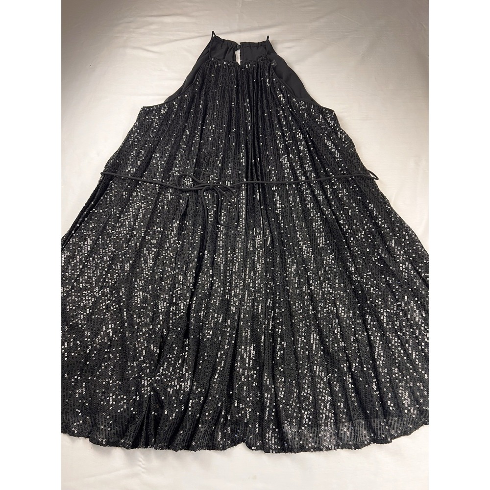 Whimsigoth Witchy Banana Republic Black Sequin Dress Party Cape Sleeve Trapeze L